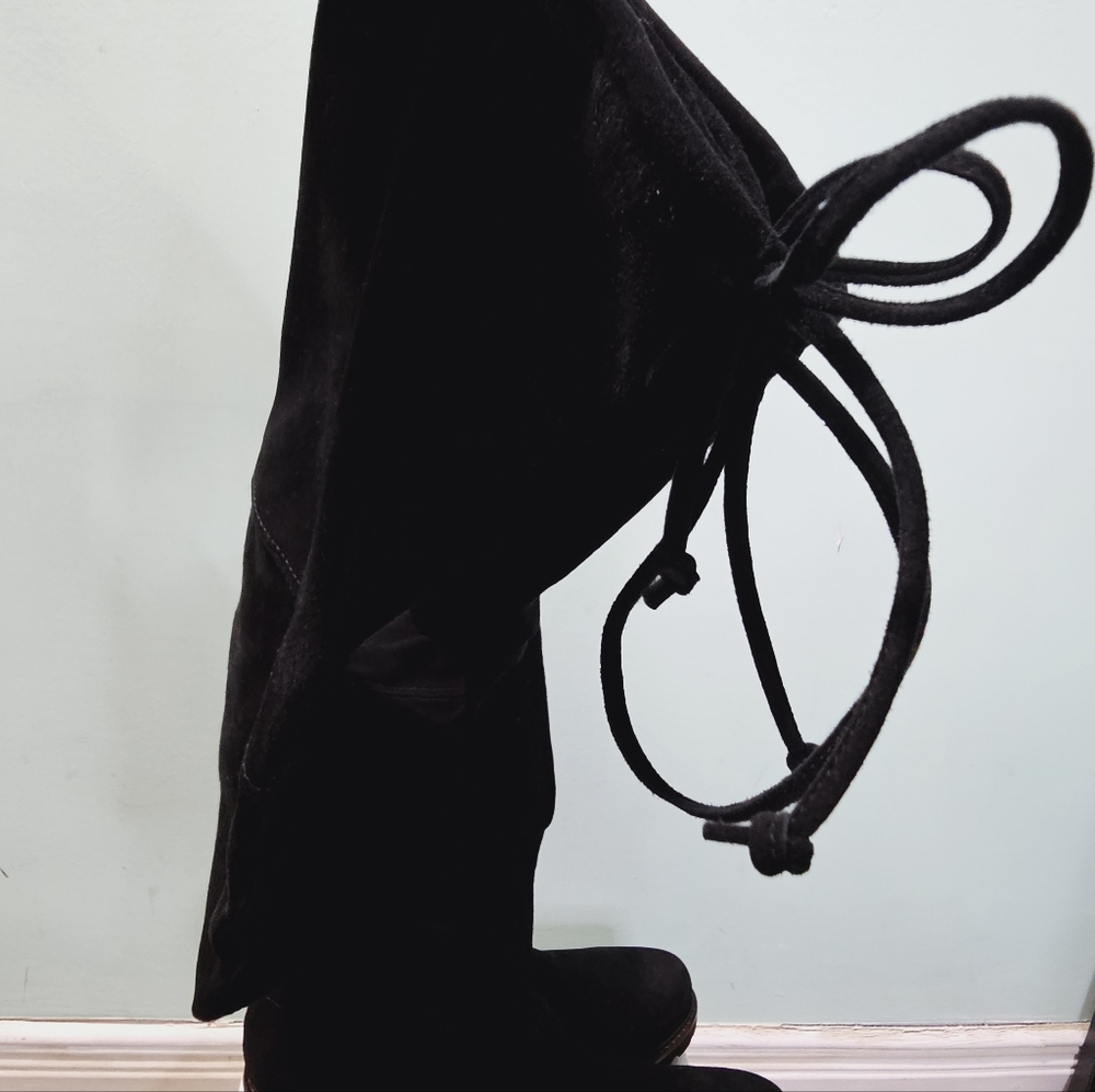 NEW STUART WEITZMAN Blaire City Black Suede Leather OTK Tie Block Heel Boots 9.5 - Picture 8 of 13